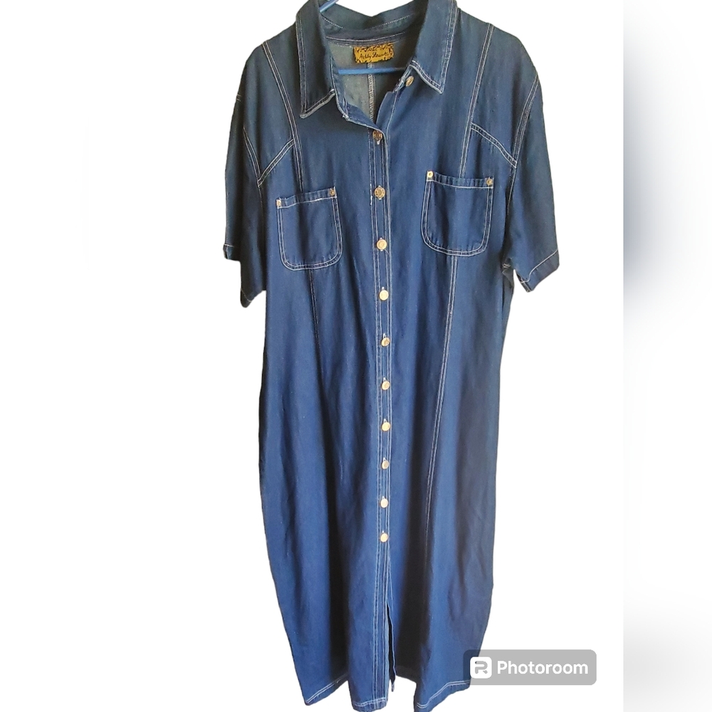 Ashley Stewart maxi denim dress button down no size tag ( size 1x or 2x?)
